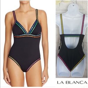 La Blanca  One Piece Ribbon Crochet swimsuit